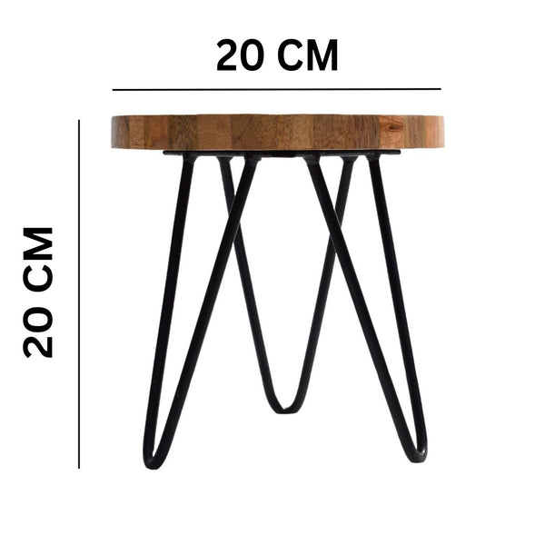 White, Black & Natural Plant Stand with Wooden Base and Resin Top (20x20cm) | Versatile Indoor/Outdoor Flower Pot Holder, Stool, and Decorative Accent | Modern Home and Garden Decoration