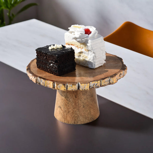 Wooden Round Cake Stand, Dessert Serving Tray Platter,  Cake Cutting Holder, Cake Plate with Bark Pattern Tray Dessert Stand Cupcake Holder