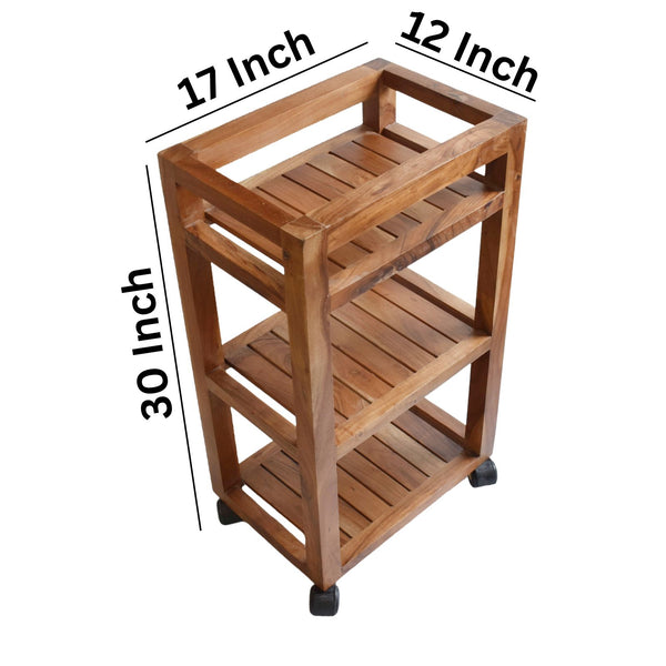 Handcrafted Wooden Rolling Cart with Three Shelves - 12"x17"x30" - Mobile Storage Solution for Kitchen, Bathroom, and More