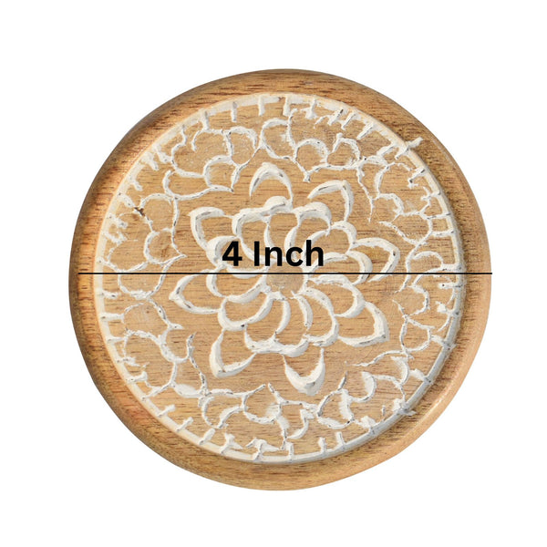 Floral Round Wooden Carved Coasters