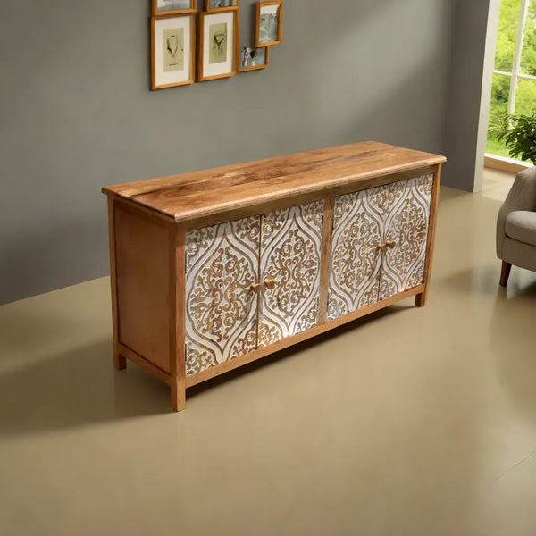 Wooden Carved Cabinet | Handcrafted Storage Cabinet with Intricate Designs