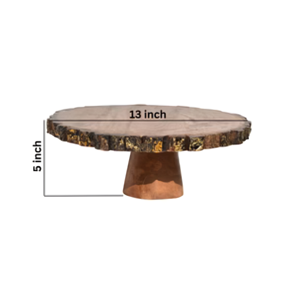 Wooden Round Cake Stand, Round Cake Dessert Serving Tray Platter, Round Cake Cutting Holder, Cake Plate with Bark Pattern Tray Dessert Stand Cupcake Holder