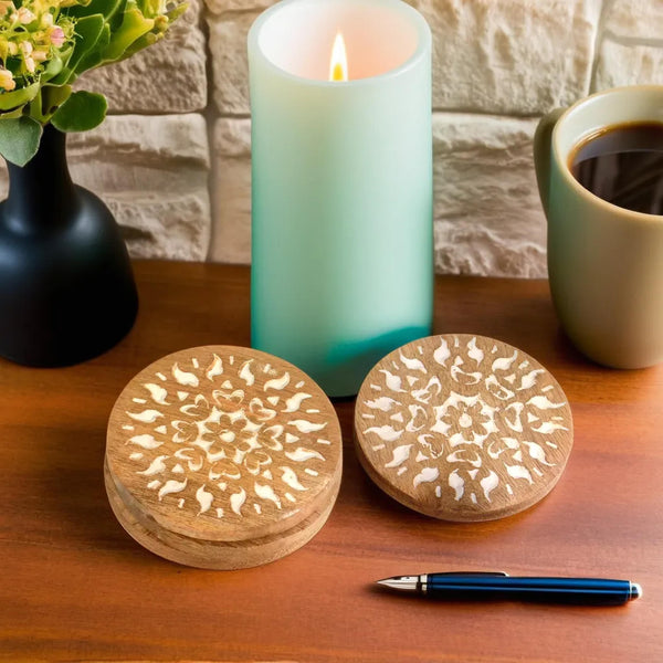 Round Wooden Carved Coasters