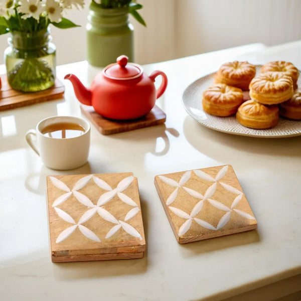 Square Wooden Carved Coasters