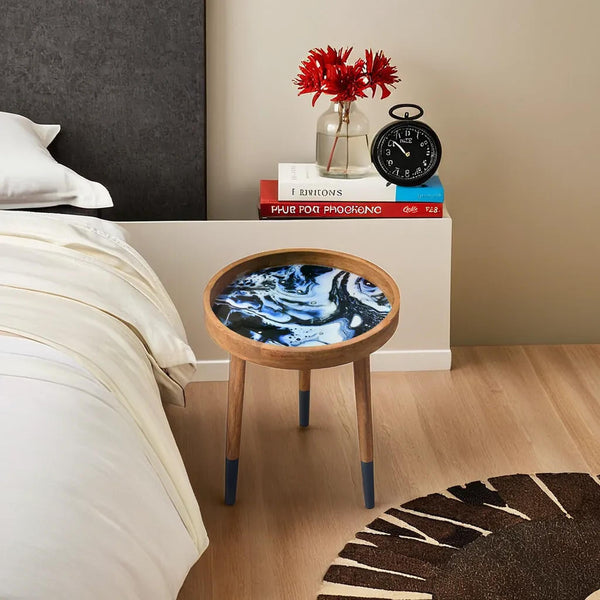 Galaxy Blue Decal work Round Side Table