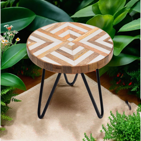 Plant Stand with Wooden Base and Resin Top (20x20cm) | Versatile Indoor/Outdoor Flower Pot Holder, Stool, and Decorative Accent | Modern Home and Garden Decoration