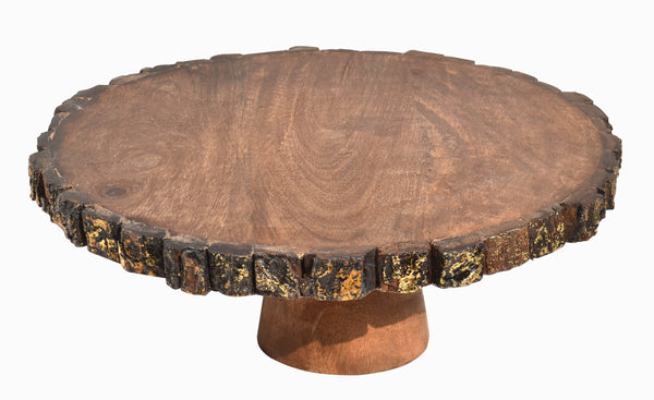 Wooden Round Cake Stand, Round Cake Dessert Serving Tray Platter, Round Cake Cutting Holder, Cake Plate with Bark Pattern Tray Dessert Stand Cupcake Holder