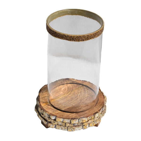 Wooden Board Candle Holder with Hurricane Glass | Rustic Home Decor Accent