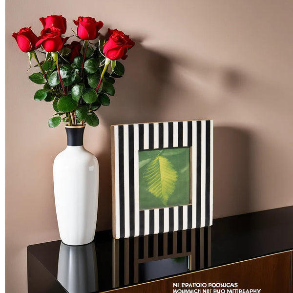 Black & White strips Resin Photo Frame -  Elegant Wooden Frame