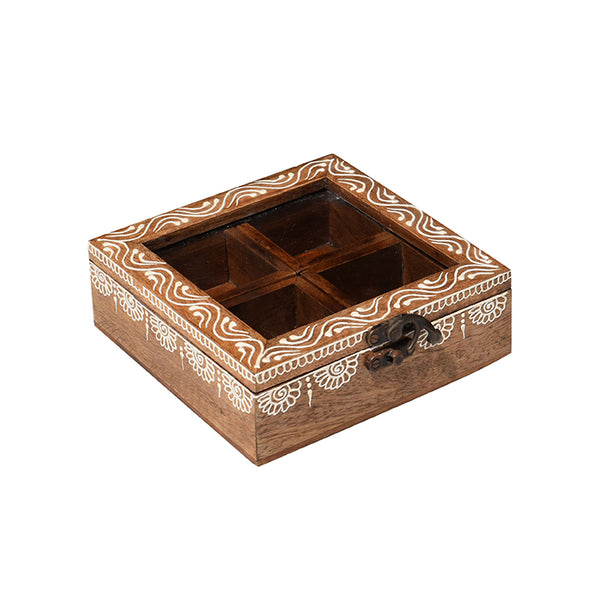 Handcrafted, Wooden Spice Box with Heena Painting (GD2300)