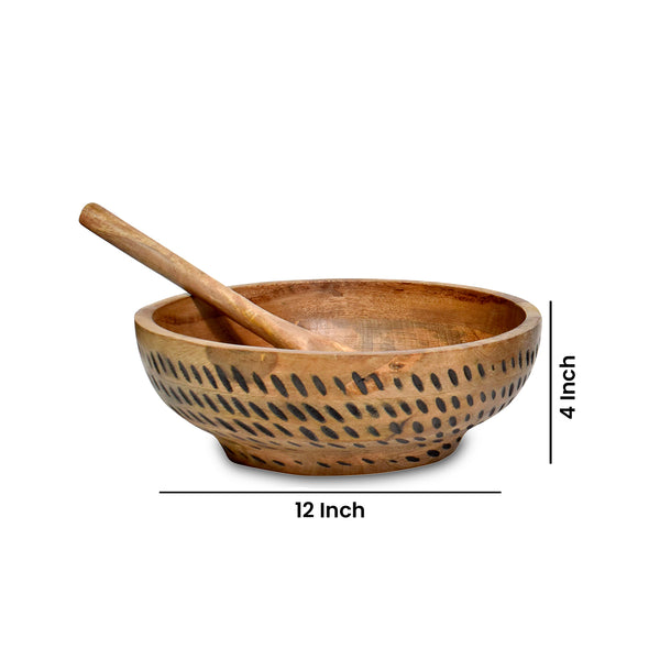 Diagonal black carved Wooden  Bowl S/3 with servers