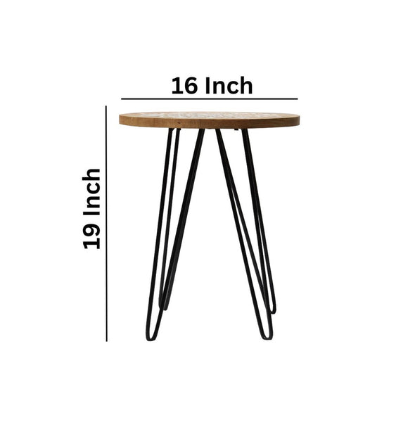 Handcrafted Wooden Side Table with Metal Legs