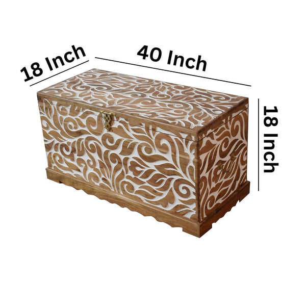 Leafy carved acacia wood storage Trunk