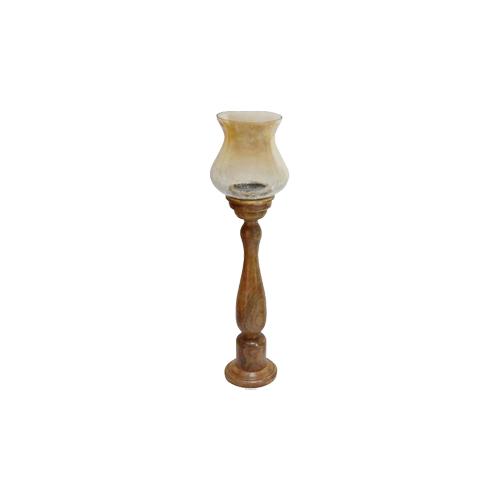 Wooden Handicrafts Hurricane with Golden Touch Glass Chimney