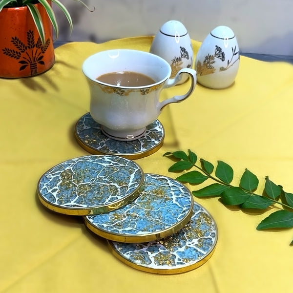 Mosaic Coaster(Turqoise and Gold Glass and Resin)