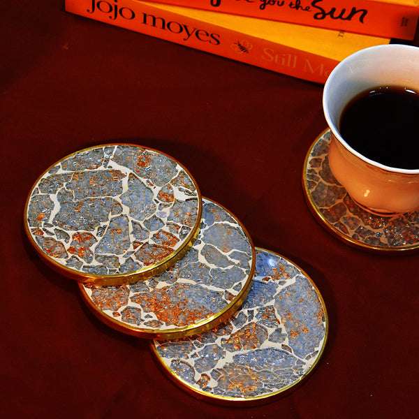 Mosaic Coaster (White and Gold Glass and Resin)