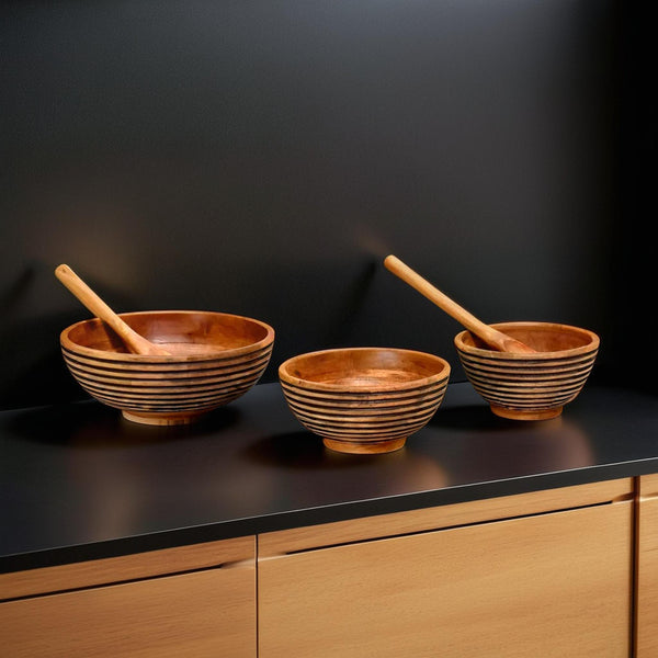 parallel black  lines Carved Bowl S/3 with servers