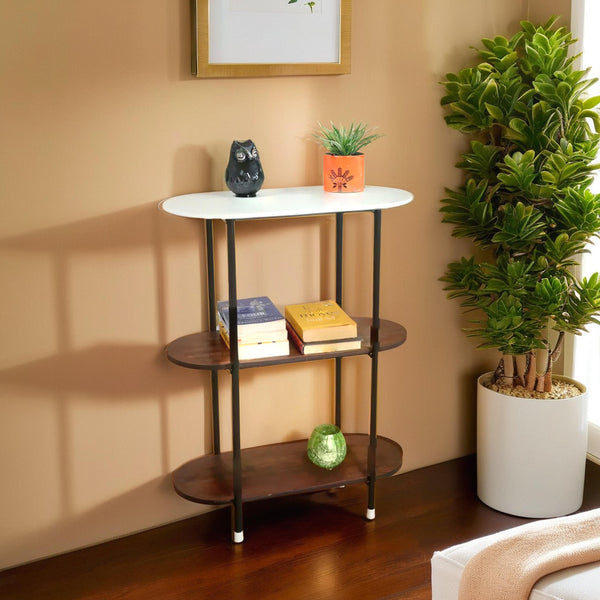 Wood metal small console with marble top