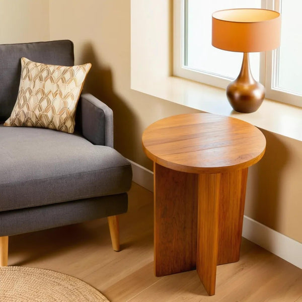 Cross bottom round Wooden Side Table