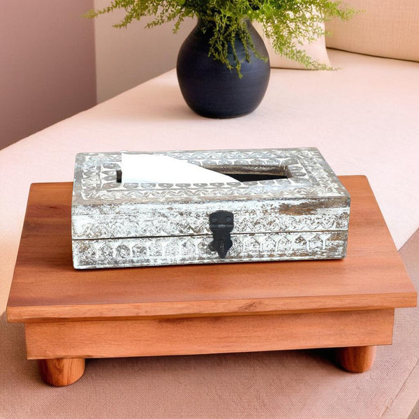 Wooden Carved Tissue Holder Box