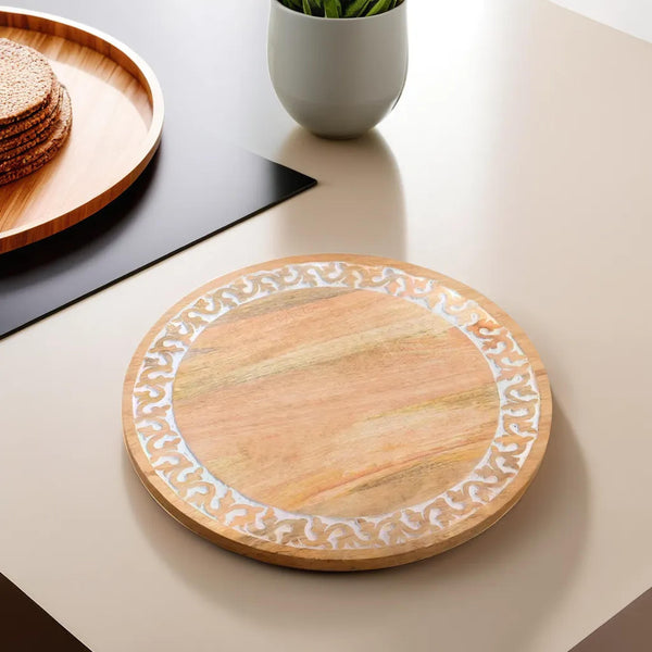 Detailed border white natural Lazy Susan