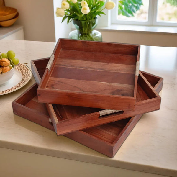 Jute handles Acacia tray