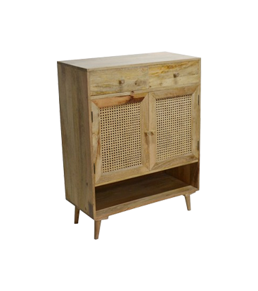 Wooden Natural Cane Dasign  Cabinet with 2 Drawers