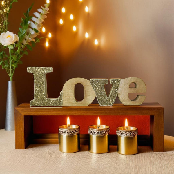 Wooden LOVE With Silver Baed Work