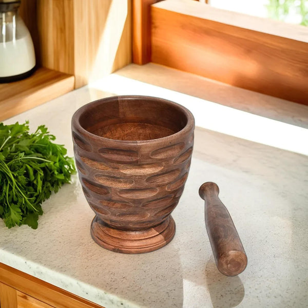 Wooden Carved Mortar & Pestle