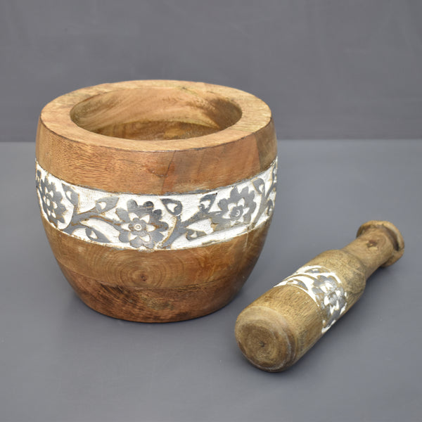 Wood Carved Mortar & Pestle (GD1986A)