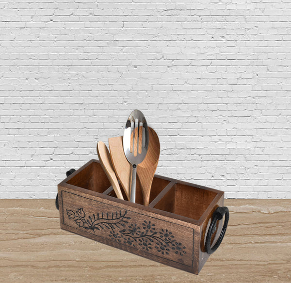 Wood Carved, Utensil Caddy (GD1699C)