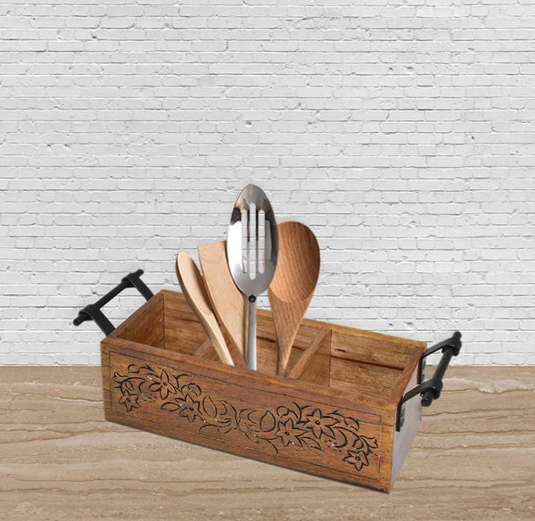 Wood Carved, Utensil Caddy (GD1699F)