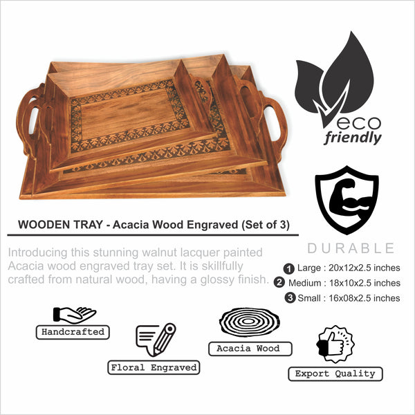 Acacia Wood Carved Serving Tray Set (GD2283)