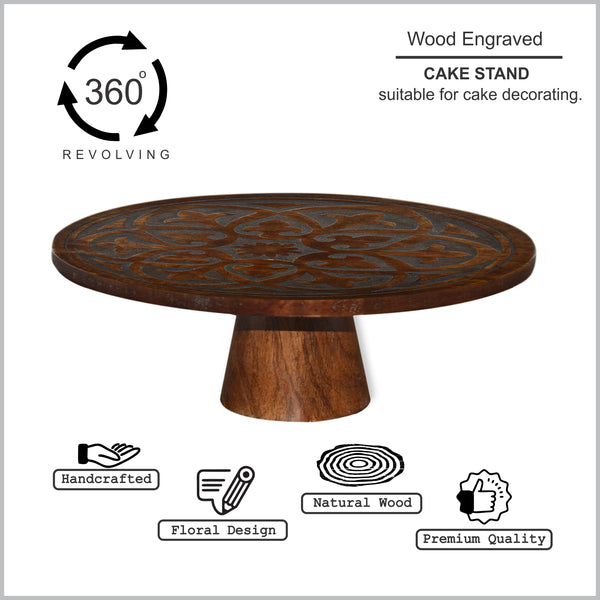 Wood Engraved Cake Stand (GD1653)