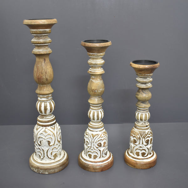 Carved Antique Candle Holders, Set of 3 (GD1786)