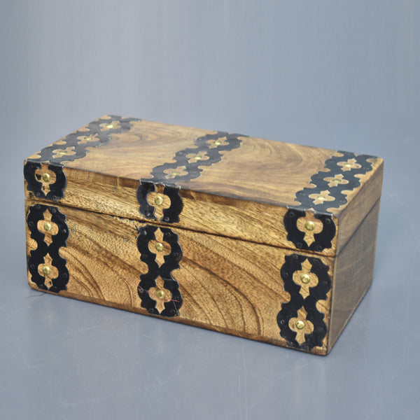 Carved Wooden Box with Metal Cladding (GD1799)