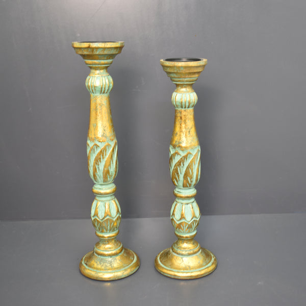 Carved Antique Candle Holders, Set of 2 (GD1899)