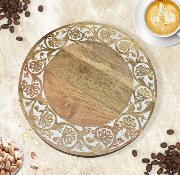 Wood Carved Lazy Susan - Floral (GD2052)