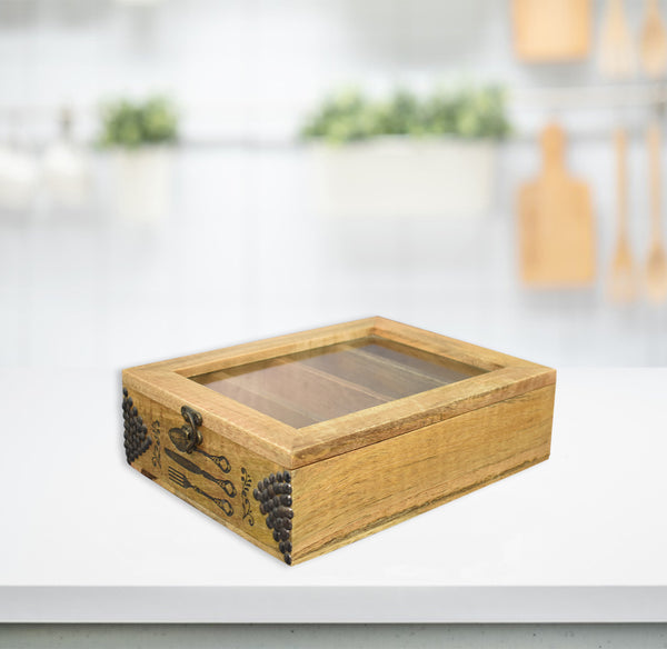 Wood Engraved Cutlery Box with Metal Cladding (GD1832)