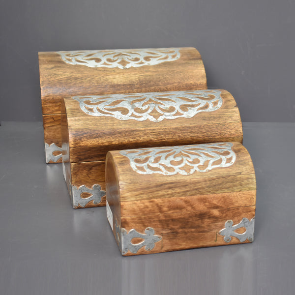 Wooden Box with Metal Cladding, Set of 3 (GD1808)