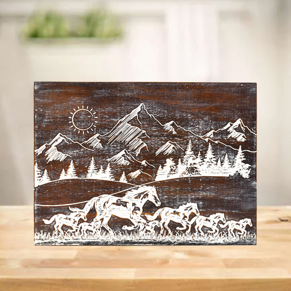 7 Horses Wooden Vastu Wall Art / Painting (GD2105)