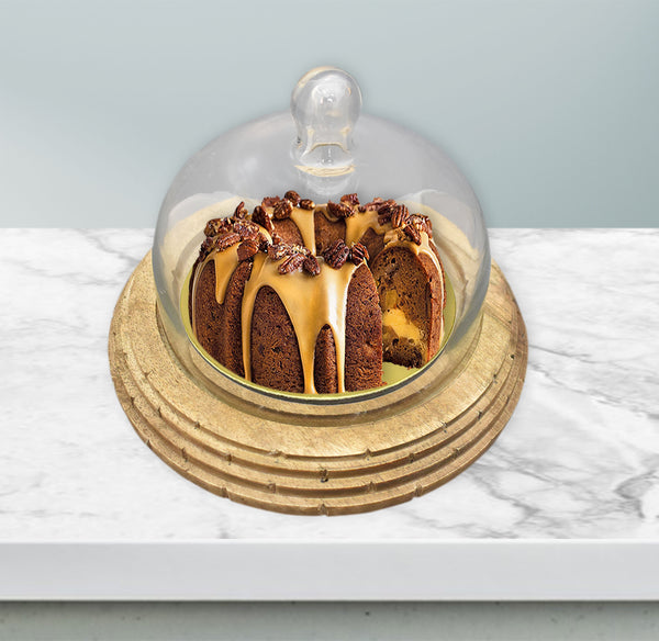 Wood Carved, Cake Dome with Glass Lid (GD2320)