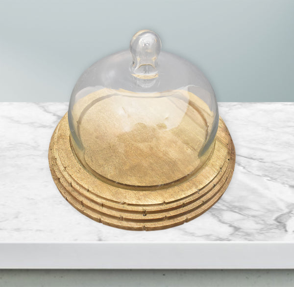 Wood Carved, Cake Dome with Glass Lid (GD2320)