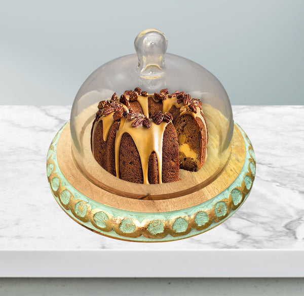 Wood Carved, Cake Dome with Glass Lid (GD2322)