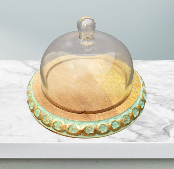 Wood Carved, Cake Dome with Glass Lid (GD2322)