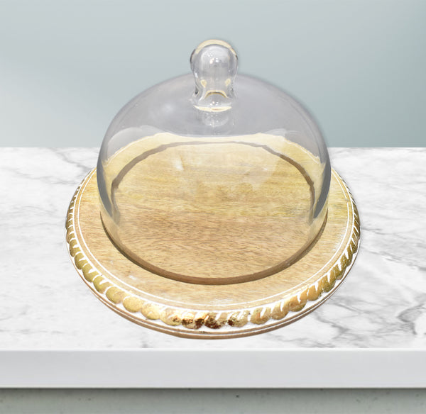 Wood Carved, Cake Dome with Glass Lid (GD2323)