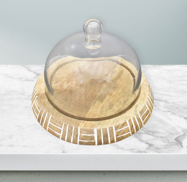 Wood Carved, Cake Dome with Glass Lid (GD2325)