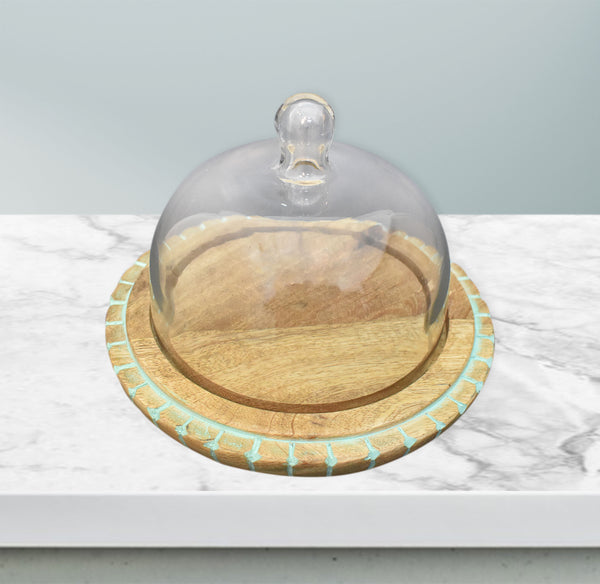 Wood Carved, Cake Dome with Glass Lid (GD2328)