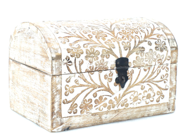 Wooden Carved half round jewellery box