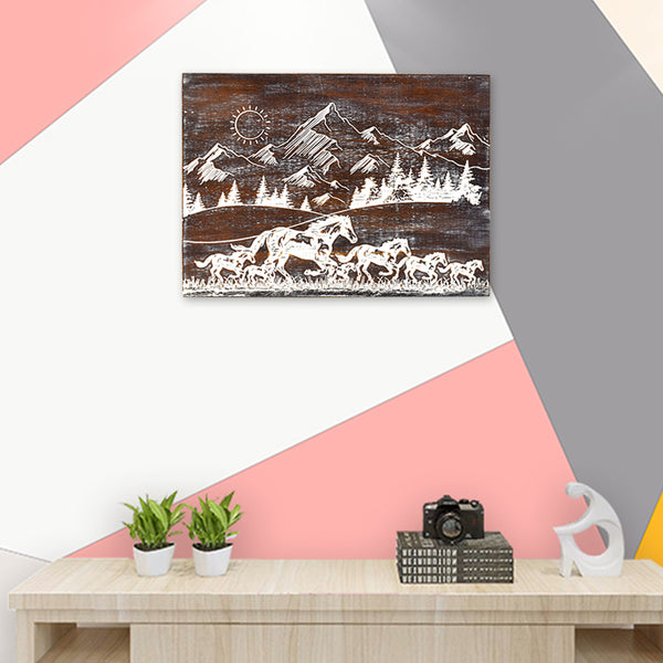 7 Horses Wooden Vastu Wall Art / Painting (GD2105)